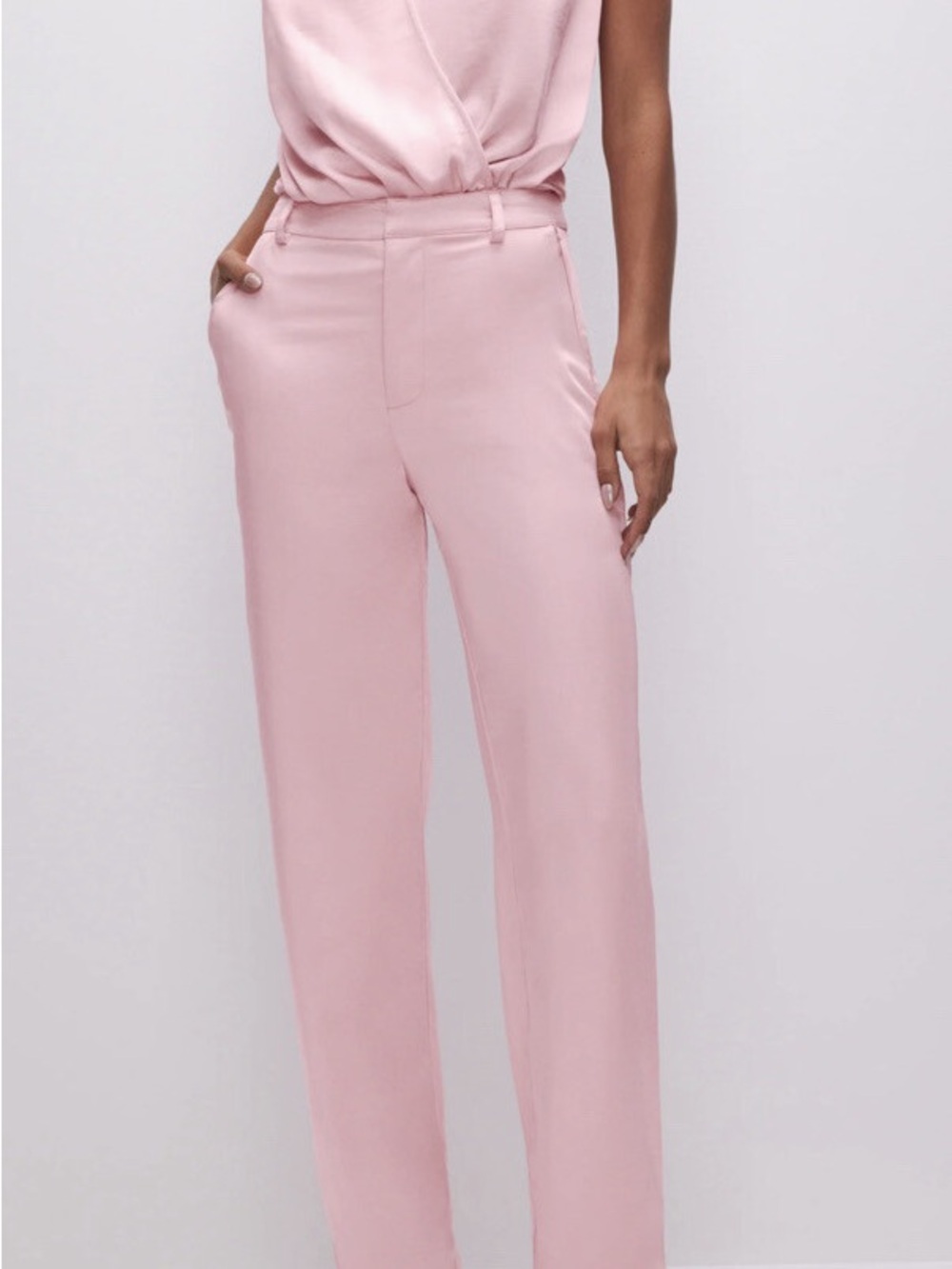Good American High-Rise Straight Leg Trousers - Light Pink